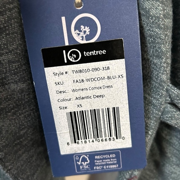 NWT TENTREE Women’s Organic Cotton Long Sleeve Button Front Tie Back Shirt Dress - Picture 5 of 9